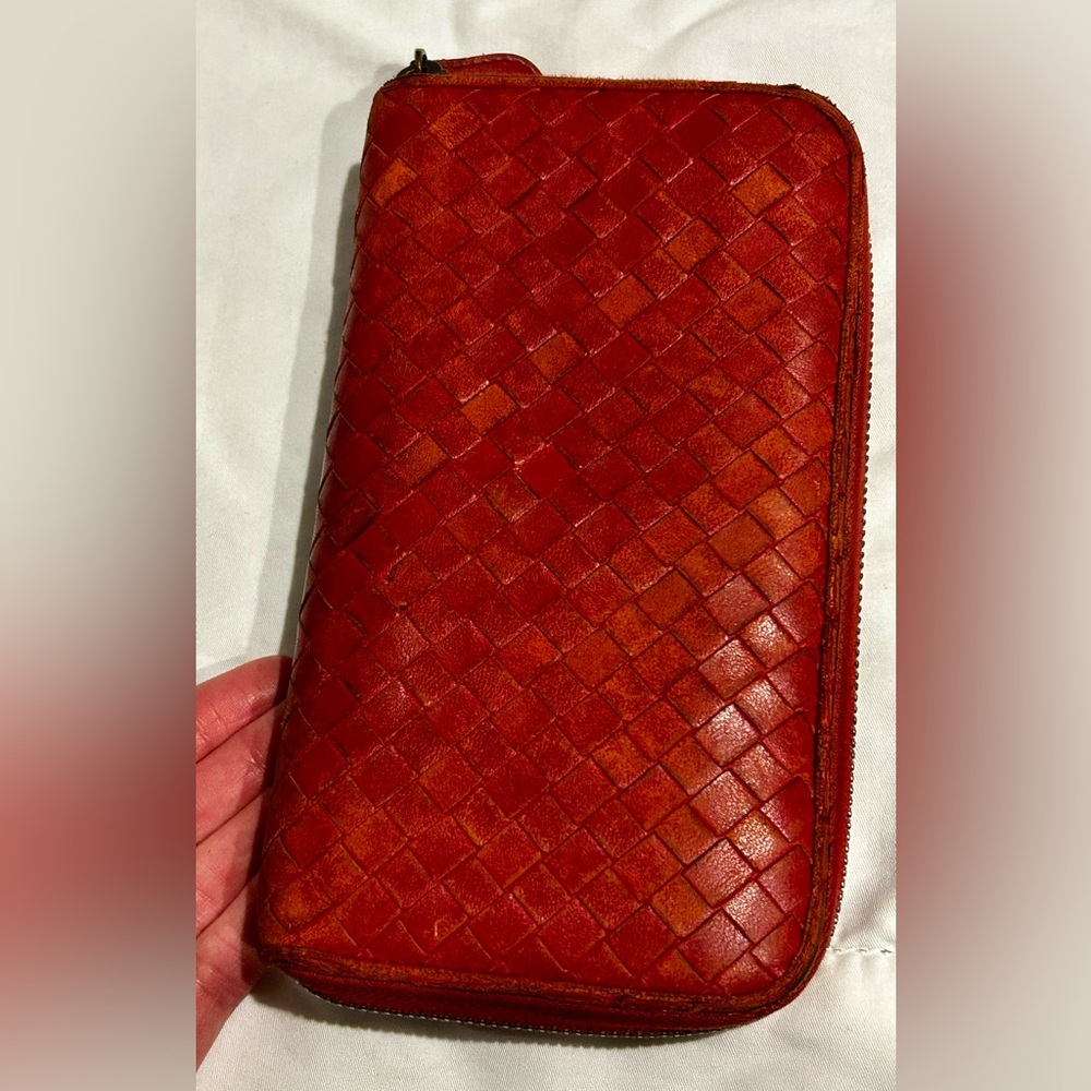Bottega Veneta Red Woven Leather Clutch